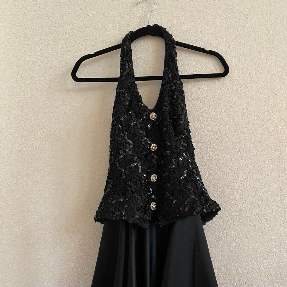 Bari Jay Black Sequin Satin Tulle Petticoat Diamond Button Formal Gown Dress 3/4 - Picture 7 of 12